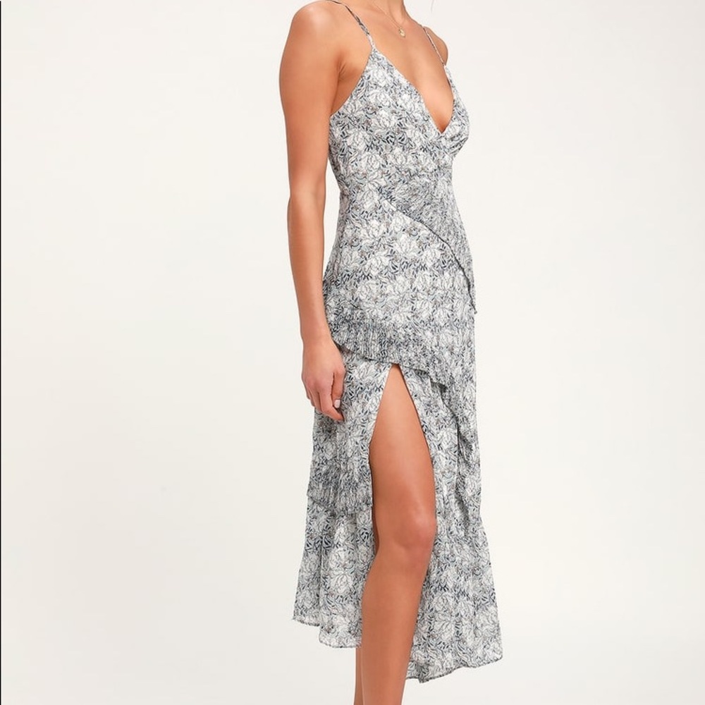 Lulus Light Blue Floral Print Ruffled Midi Dress